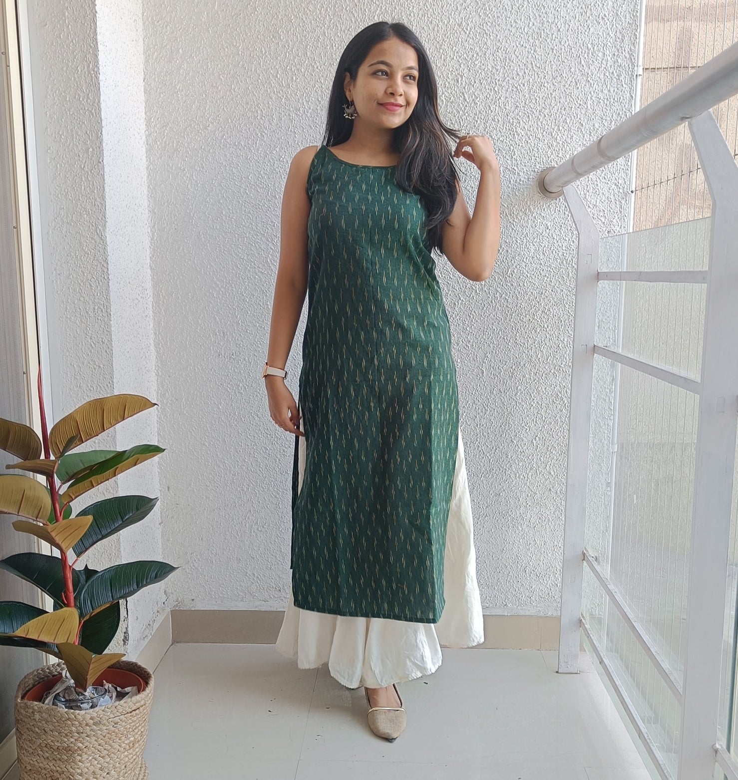 Bottle green ikat kurti - SILAYI