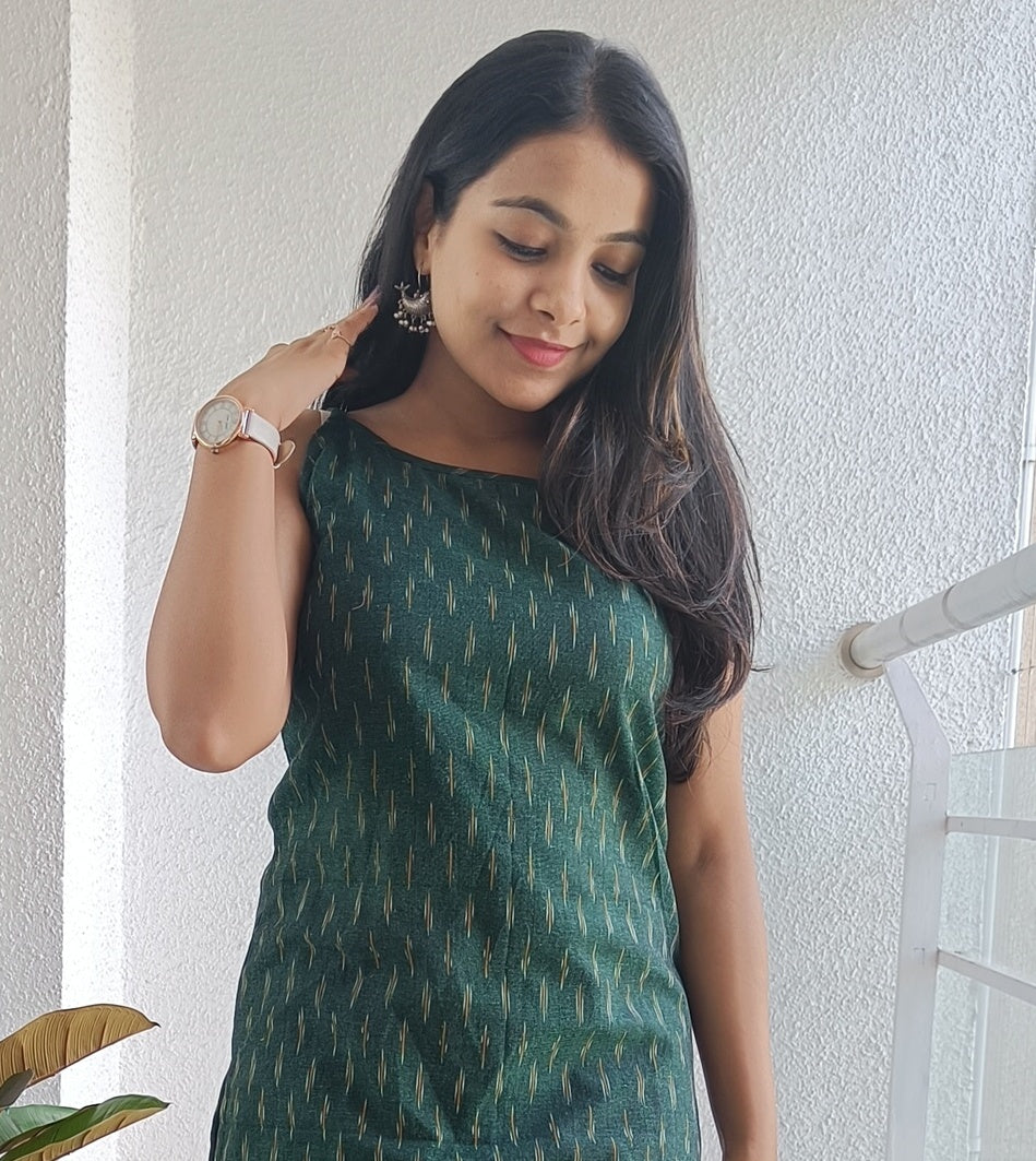 Bottle green ikat kurti - SILAYI