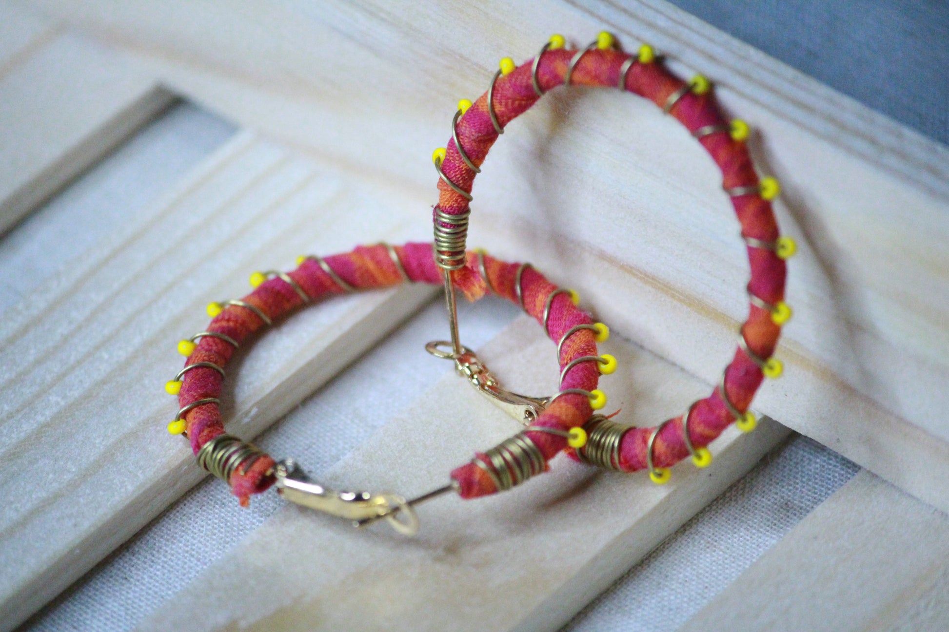 Pink yellow hoops - www.silayi.in