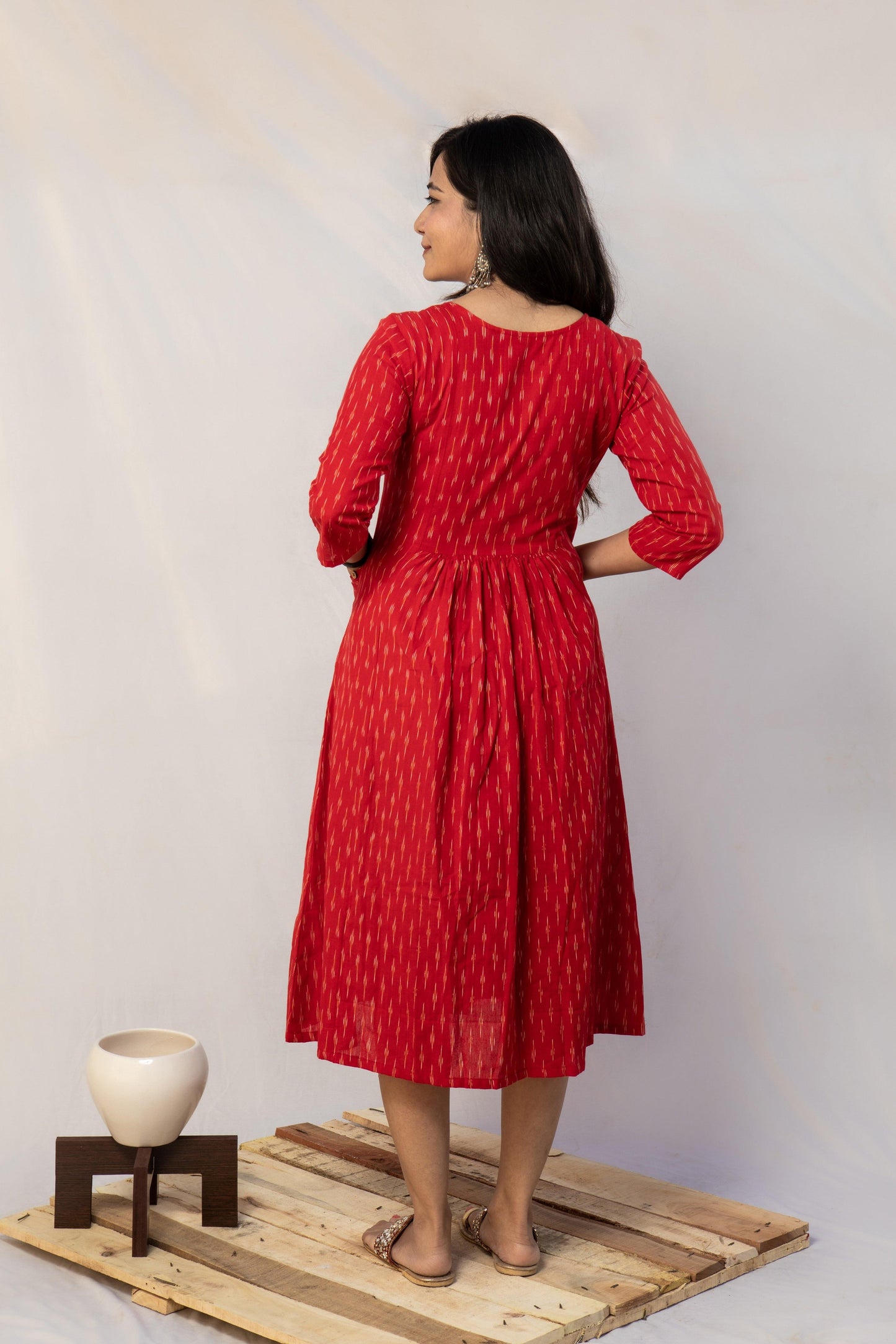 Brick Red Ikat dress - www.silayi.in