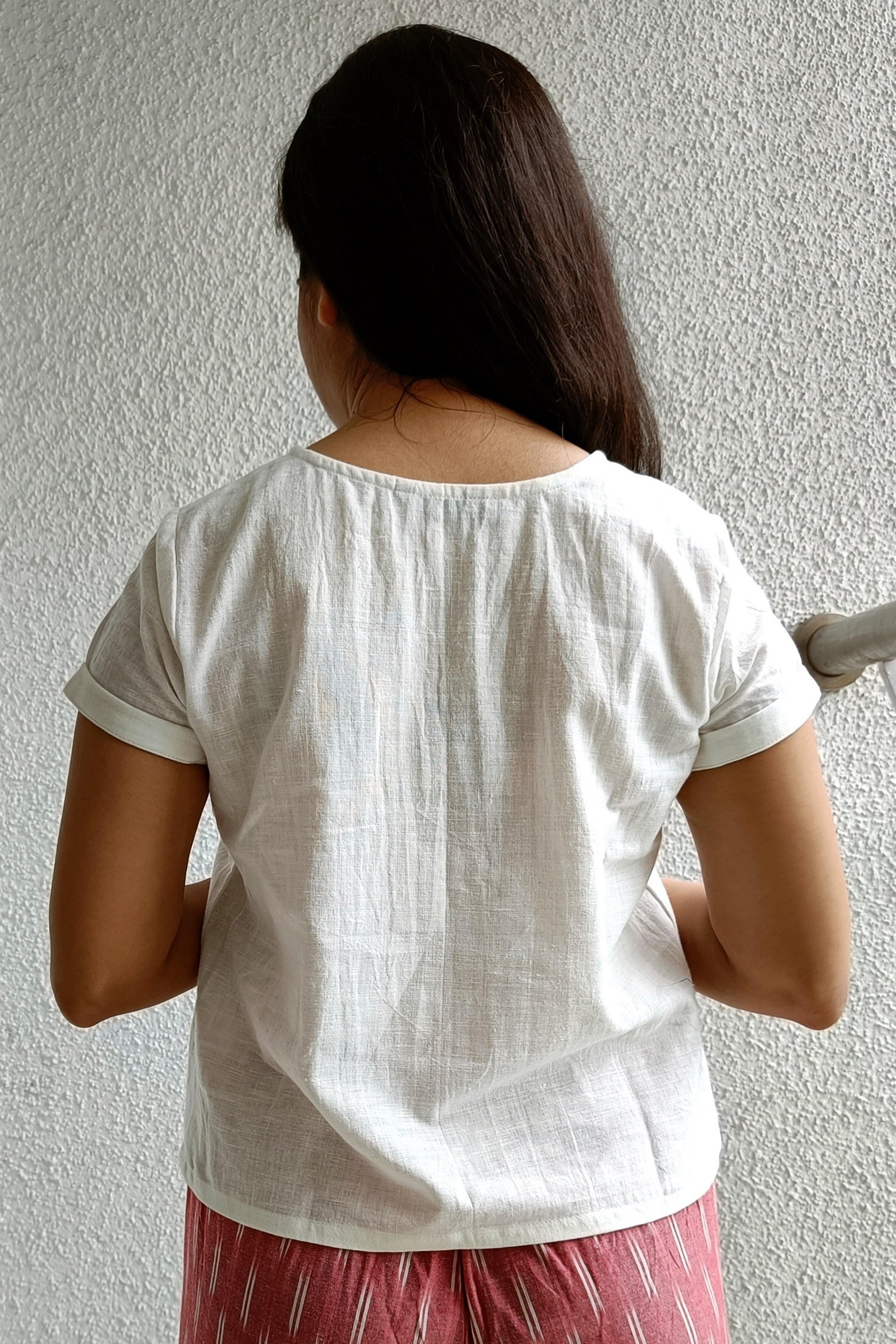 Dewy white khadi top - www.silayi.in