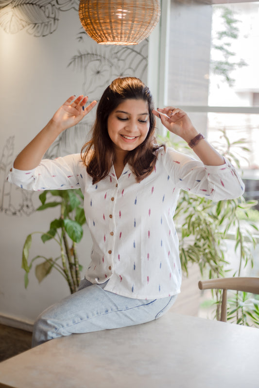 Daisy white Ikat shirt - SILAYI