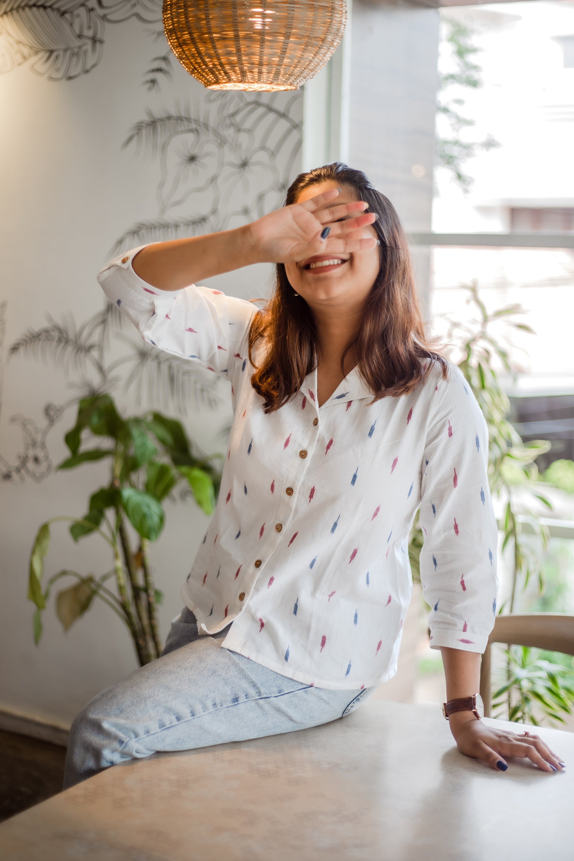 Daisy white Ikat shirt - SILAYI