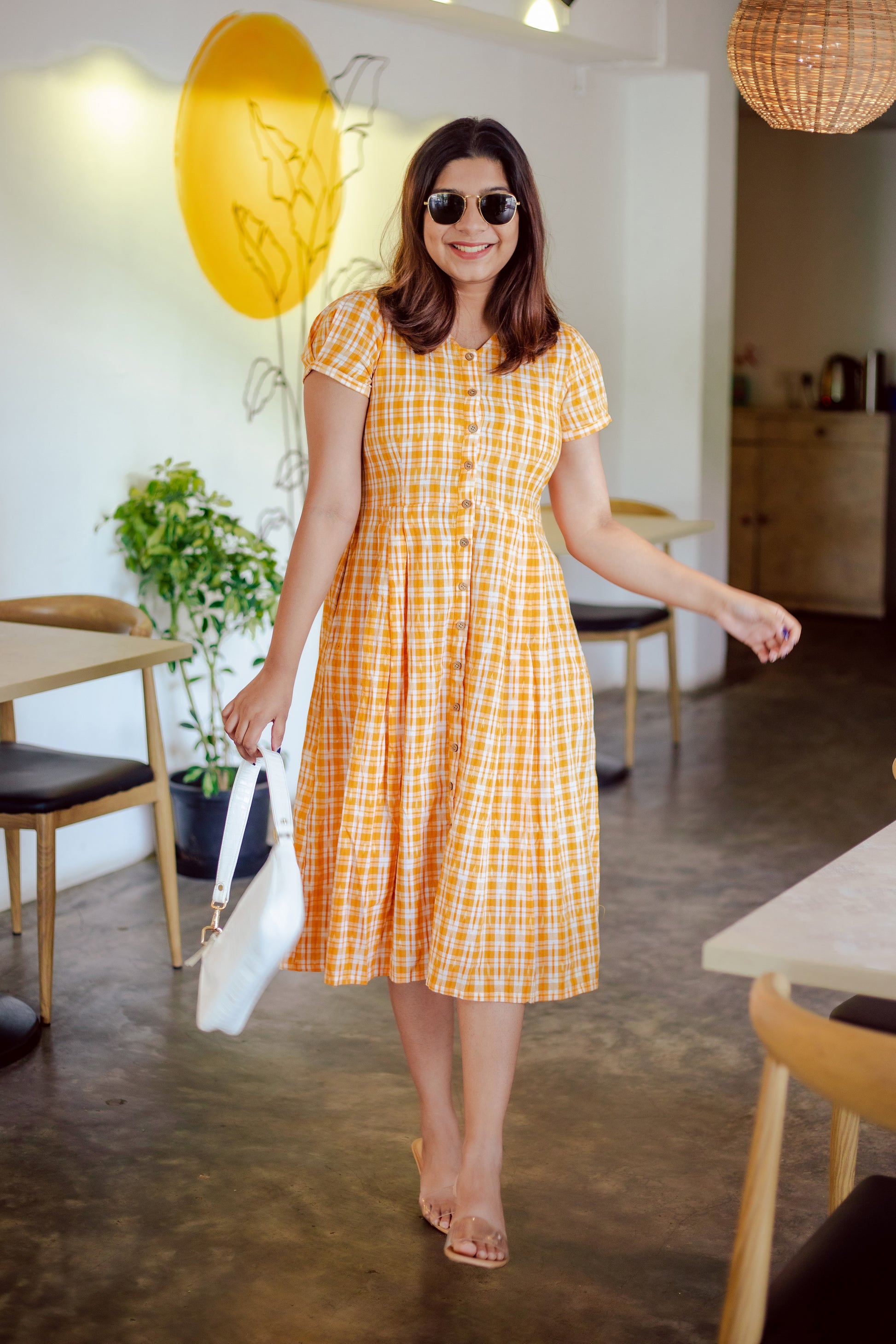 Yellow Ikat checks dress - SILAYI