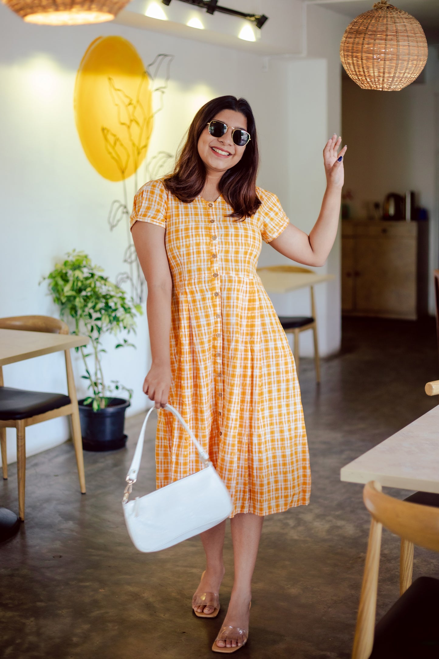 Yellow Ikat checks dress - SILAYI