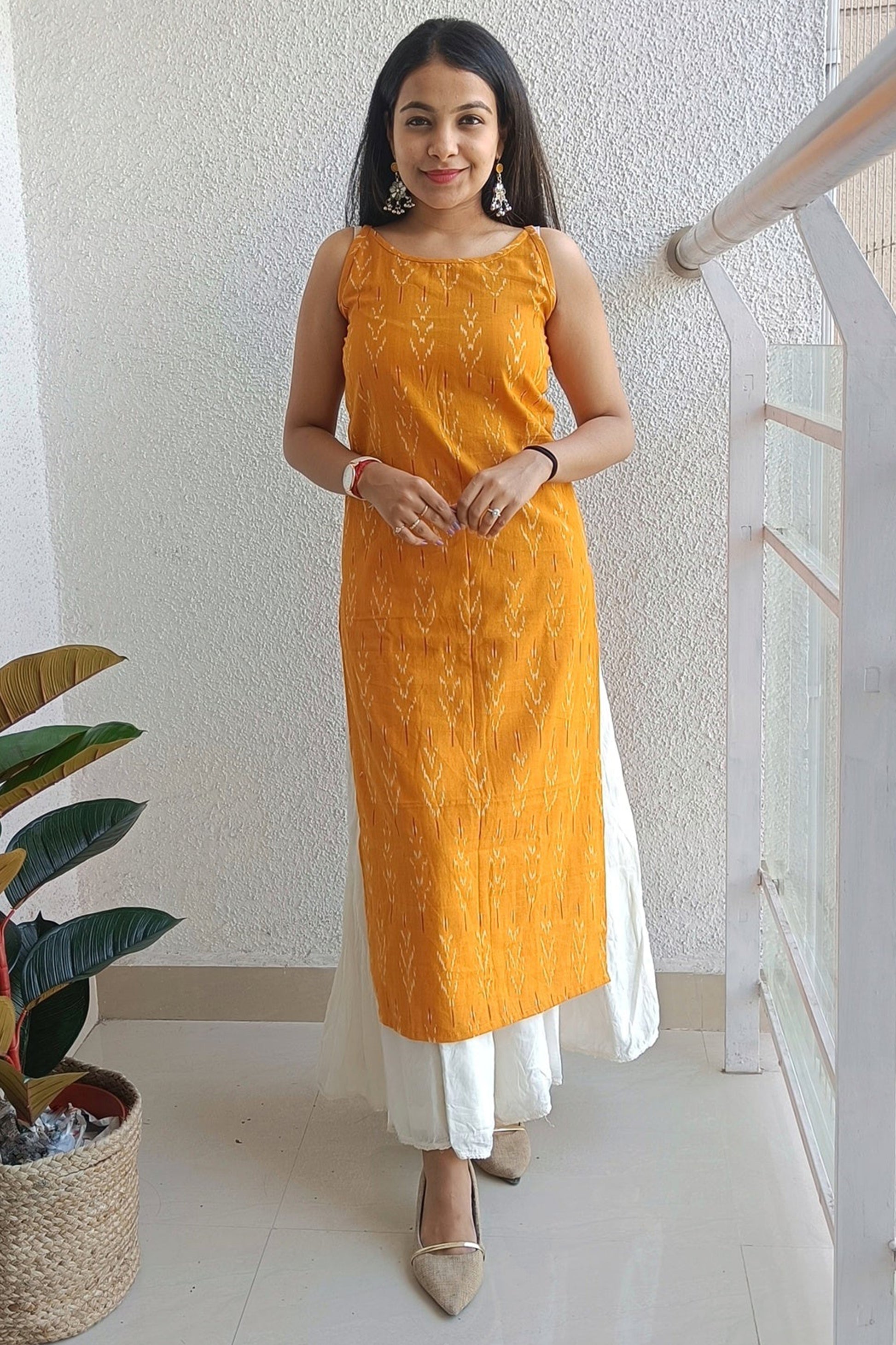 Yellow Red Ikat kurti - SILAYI