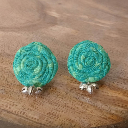 Sea green Ikat circular studs - www.silayi.in