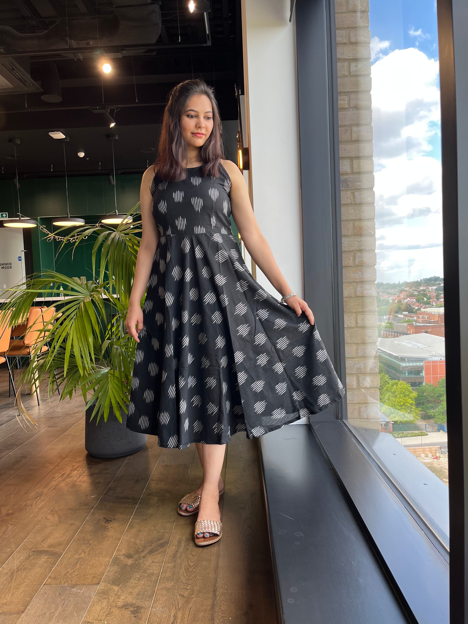 Black Circular Ikat dress - SILAYI