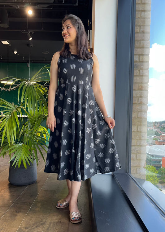 Black Circular Ikat dress - SILAYI